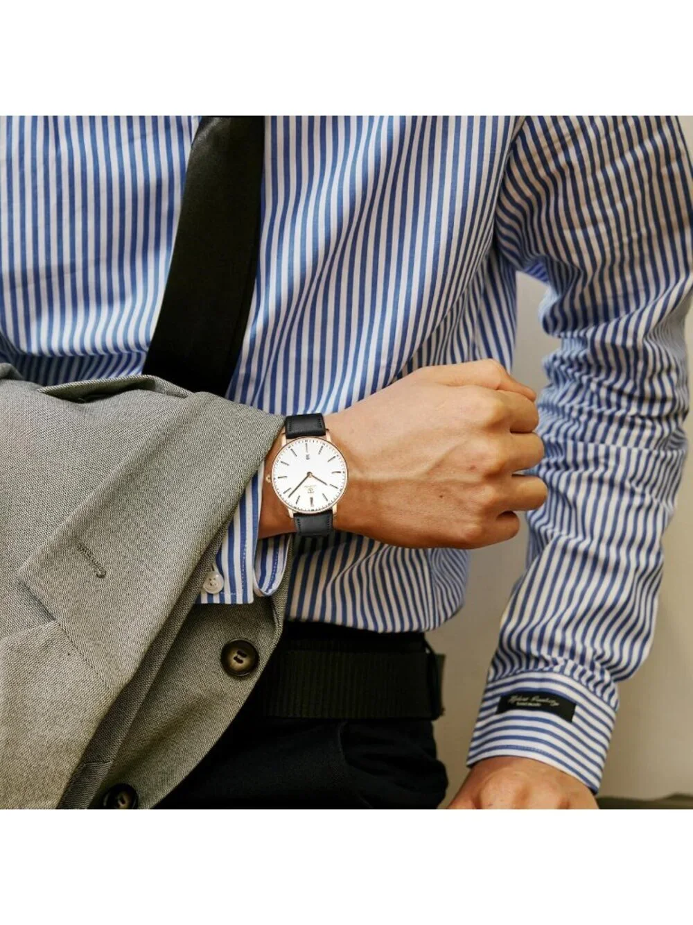 Men White Dial Black Leather Strap Analog Minimalist Fashion Simple Wrist Watch
